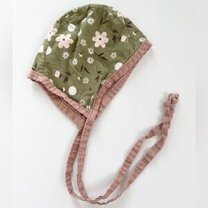 Handmade Floral Green and Pink Kids Bonnet